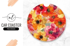 Vibrant Watercolor Flowers Round Car Coaster Png Product Image 1