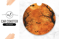 Halloween Moon With Bats Round Car Coaster Product Image 1