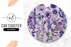 Purple Watercolor Floral Round Car Coaster Png Product Image 1