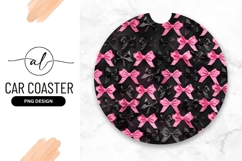 Pink And Black Bows Round Car Coaster Product Image 1