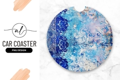 Abstract Blue Floral Round Car Coaster Png Product Image 1