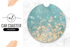 Teal Blue Gold Bokeh Round Car Coaster Product Image 1