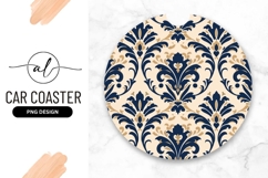 Elegant Round Damask Pattern Round Car Coaster Product Image 1
