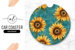 Teal Background With Sunflowers Round Car Coaster Png Product Image 1