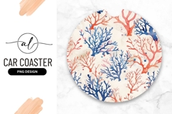 Coral Watercolor Pattern Round Car Coaster Png Product Image 1