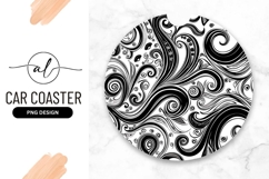 Black And White Swirls Pattern Round Car Coaster Product Image 1