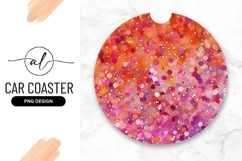 Abstract Pink Orange Glitter Round Car Coaster Product Image 1