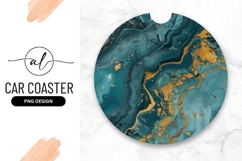 Teal And Gold Abstract Round Car Coaster Png Product Image 1