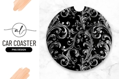 Elegant Silver Floral Pattern Round Car Coaster Product Image 1