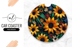 Colorful Paper Flowers Pattern Round Car Coaster Product Image 1