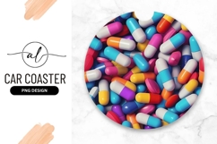 Colorful Pills And Capsules Round Car Coaster Product Image 1