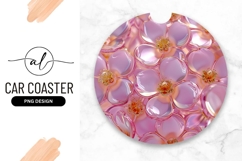 Pink Glass Flowers Round Car Coaster Png Product Image 1