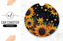 Sunflowers And Stars Round Car Coaster Png Product Image 1