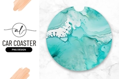 Teal Abstract Watercolor Round Car Coaster Design Product Image 1