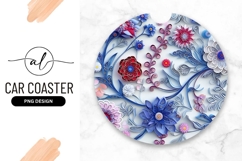 Artistic Floral Paper Quilling Round Car Coaster Product Image 1