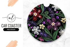 Floral Quilling Art Design Round Car Coaster Png Product Image 1