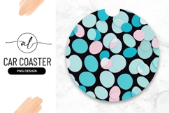 Teal Pink Circles Black Background Round Car Coaster Png Product Image 1