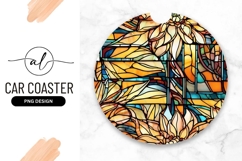 Floral Stained Glass Style Round Car Coaster Product Image 1