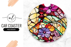 Colorful Floral Stained Glass Round Car Coaster Png Product Image 1