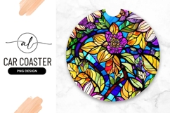 Vibrant Floral Stained Glass Style Round Car Coaster Product Image 1