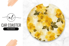 Round car coaster with yellow floral design Product Image 1