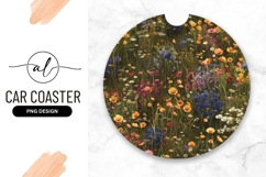 Round car coaster png design with vibrant flower field Product Image 1