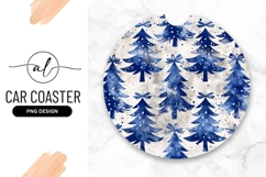 Round car coaster with winter forest design Product Image 1