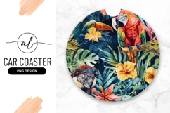 Tropical parrot round car coaster png design Product Image 1