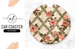 Round car coaster with vintage rose design Product Image 1