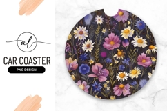 Round car coaster with floral design Product Image 1