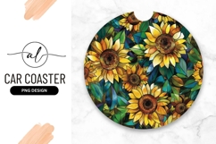 Vibrant sunflower round car coaster Product Image 1
