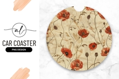 Round car coaster with poppy flower design Product Image 1