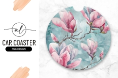 Round car coaster with floral design Product Image 1