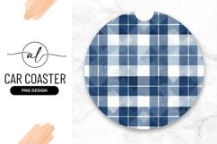 Blue plaid round car coaster png design Product Image 1
