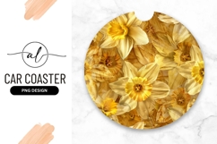 Round car coaster with yellow daffodil design Product Image 1