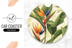Tropical bird of paradise round car coaster png design Product Image 1