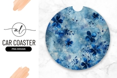 Blue floral round car coaster png design Product Image 1
