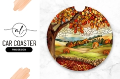 Autumn landscape round car coaster png design Product Image 1