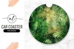 Tropical leaves round car coaster png design Product Image 1