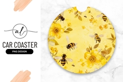 Yellow floral bee round car coaster png design Product Image 1