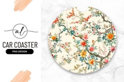 Round car coaster with floral design Product Image 1