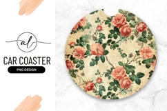 Vintage floral round car coaster png design Product Image 1