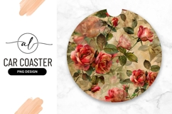 Vintage rose pattern round car coaster Product Image 1