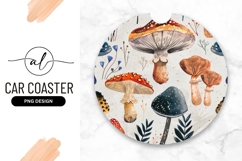 Whimsical mushroom pattern round car coaster Product Image 1