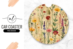 Round car coaster with floral design Product Image 1