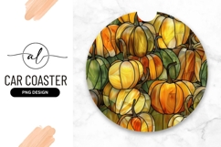 Round car coaster with stained glass pumpkin design Product Image 1