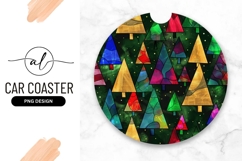 Round car coaster with colorful tree design Product Image 1