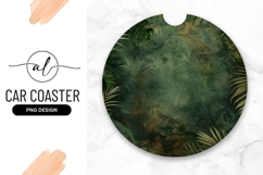Round car coaster with tropical leaf design Product Image 1