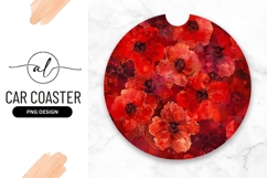 Round car coaster with red floral design Product Image 1