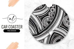 Black And White Polynesian Round Car Coaster Png Product Image 1